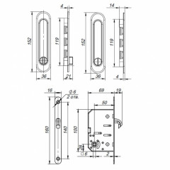 Защелка с ручками для раздвижных дверей Soft LINE SL-011 BL