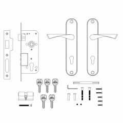 Замок врезной цилиндровый с защёлкой в комплекте с ручкой KIT P90 4585/3 CRONA SN (мат. никель), 5 к