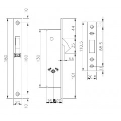 Замок врезной крестообразный узкопрофильный 201F (20 mm) (никель), 3 кл.