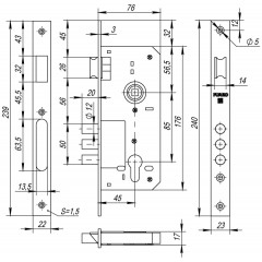 Корпус врезного замка с защёлкой 900 3MR/CP W/B (хром)