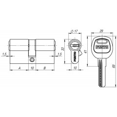 Цилиндровый механизм A200/80 mm (30+10+40) SN мат. никель 5 кл.