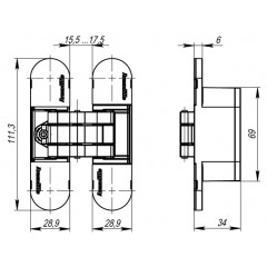 Дверная петля скрытой установки с 3D-регулировкой 11160UN3D (Armodillo Architect 3D-ACH UNIVERSAL 60) SN Мат никель