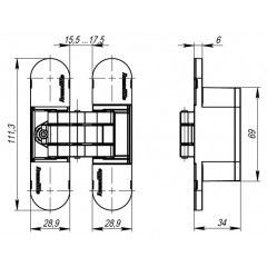 Дверная петля скрытой установки с 3D-регулировкой 11160UN3D (Armodillo Architect 3D-ACH UNIVERSAL 60) BL Черный