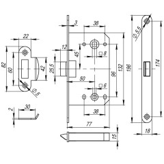 Защелка врезная FUARO PLASTIC P96WC-50 GR графит