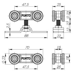 Комплект роликов Punto (Пунто) для раздвижных дверей Soft LINE 45/4