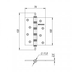 Петля универсальная IN4400U/A OS (4BB/A 100x75x2,5) античное серебро