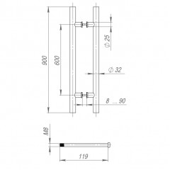 Ручка-скоба PULL.PH32/900.22 INOX 304 (PH-22-32/900-INOX) BLACK